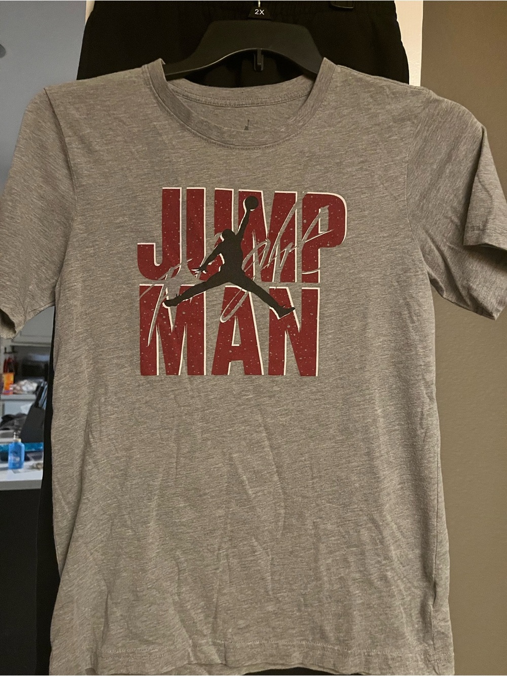 Set - Jump Man Graphic Tee - Gray with Maroon Print & Black Jump Man Joggers